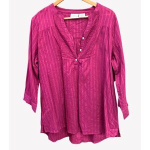 Vermont Country Store Magenta Cotton Pintuck Tunic Top Blouse 1X Plus Size